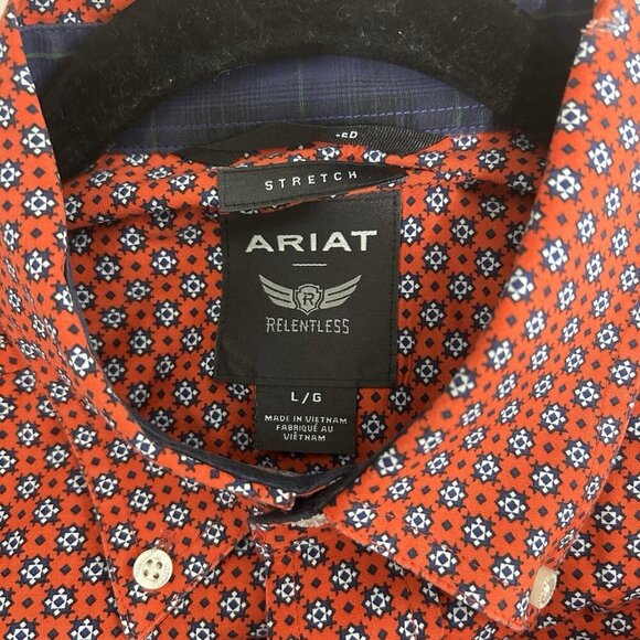 Ariat Shirt Red Relentless Geometric Flip Cuffs Western Rodeo  Ranch Cowboy LRG - Picture 8 of 12